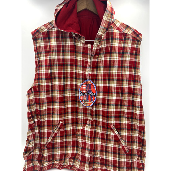 Women's Reversibles Hooded Red Plaid Zip Vest 3XL Sears New with Tags Old Stock - Picture 1 of 14
